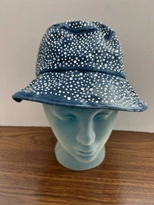 Sparkly beaded denim bucket hat cap 1 size womens blue jean fabric - Picture 1 of 6