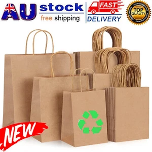 Bulk Kraft Brown Paper Bags with Handles Craft Merchandise Shopping Retail Bags - Picture 1 of 26