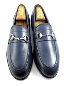 NEW Allen Edmonds "RANDOLPH" Leather BIT Penny Loafers 8 E(L) & D(R) Navy (589N) - Picture 1 of 13