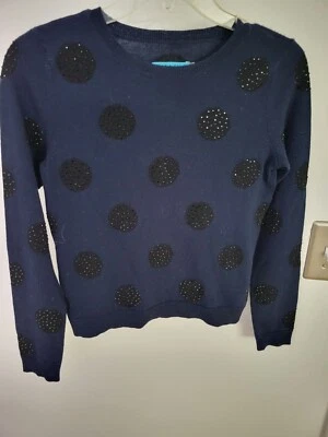Suéter preto azul lã Alice + Olivia XS bolinhas strass.. - Imagem 1 de 4