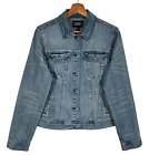 Lands End Denim Jacket Womens Size S UK 12 Blue Casual Cotton Stretch Pockets