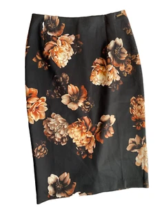 Falda T. Tahari Talla M Negro Estampado Rosa Supersuave Doble Punto Elástico Lápiz - Imagen 1 de 10
