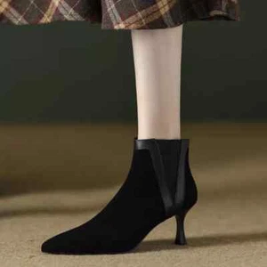 Botas Zapatos Botas Negro Elegantes Botín Bajo 6 CM Piel Sintético 47602 - Zdjęcie 1 z 8