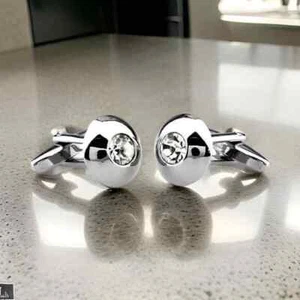 Classic Men's Cufflinks 14k White Gold Plated 2Ct Round Cut Lab Created Diamond - Picture 1 of 3