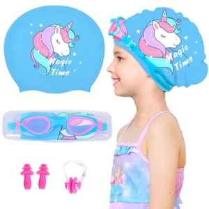 Kids Swim Caps for Girls Age 2-6 Durable Waterproof Silicone Swimming Cap for... - Picture 1 of 6