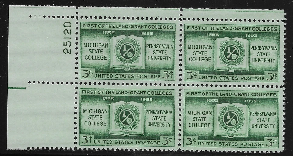 US Scott #1065, Plate Block #25120 1955 Land Grant College FVF MNH Upper Left - Image 1 of 1