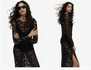 Amazing H&M Limited Edition Black Maxi Crochet-look Lace Slit Dress sz S !! - Picture 1 of 6