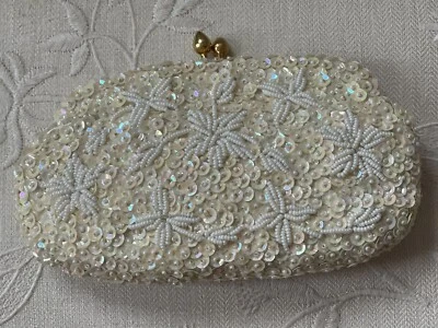 Vintage 1960’s Hand-Beaded Pearl & Sequin Evening Clutch Bag, Hong Kong - Image 1 of 4
