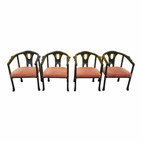 James Mont Mid Century Asian Black Lacquer Horseshoe Chairs by Century Company 4 Cover