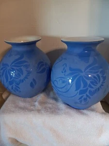 KUNSTGLAS MUNDGEBLASEN RELIEF BLAUE VASEN DEKO STIL - Bild 1 von 7