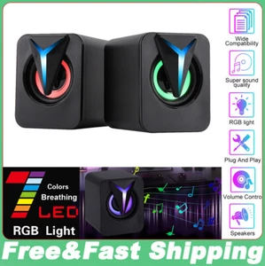 Altavoces estéreo bajos para computadora Mini USB con cable LED RGB de 3,5 mm para PC portátil de escritorio - Imagen 1 de 10
