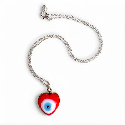 Collar Dama Corazón Rojo Invierno Mal de Ojo 925 Esterlina Mal de Ojo Colgante 18" Foto 1 de 4