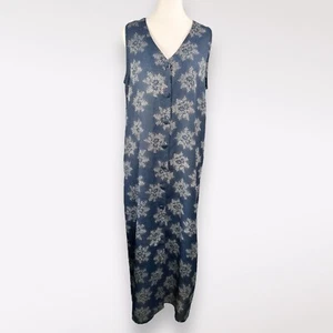 Vintage 90s Old Navy Sleeveless Maxi Dress Floral Navy Sheer Sheath Slip M - Picture 1 of 10