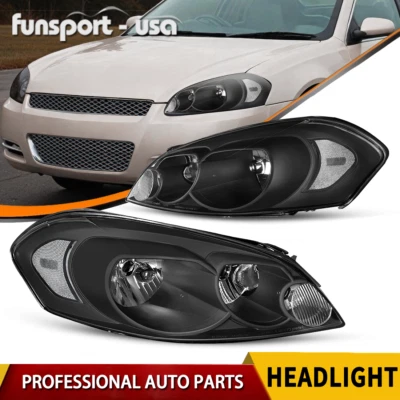 Black Headlights for 06-07 Monte Carlo 2006-2013 Chevy Impala Headlamps Pair Set - Image 1 of 4