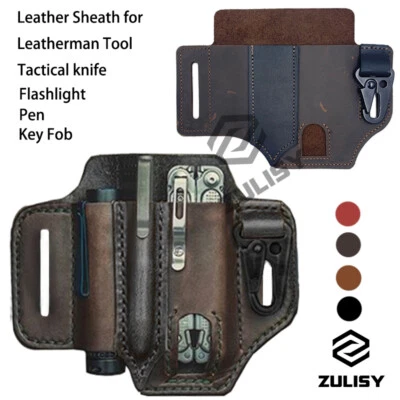 EDC Belt Organizer Multitool Leather Sheath for Leatherman Knife Pen Flashlight