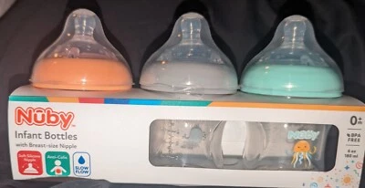 NEW! Nuby, 3pk, 6oz, Slow Flow, Silicone Nipple,0+Months,Sea Life Design Bottles - Image 1 of 4
