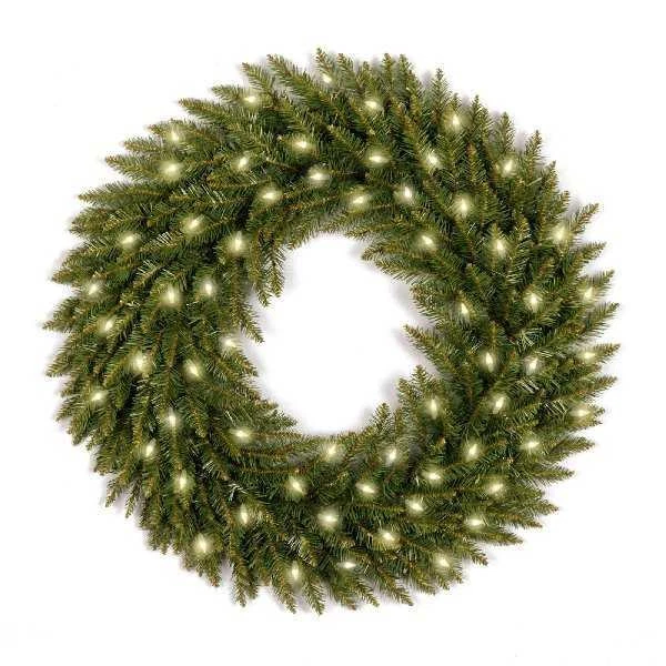 NATIONAL TREE COMPANY 24″ Dunhill Fir Wreath With 50 Clear Lights - Image 1 of 1