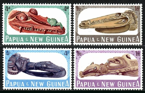 Papua New Guinea WOOD CARVINGS Scott # 199-202 Mint NH Complete 1965 Set Cover