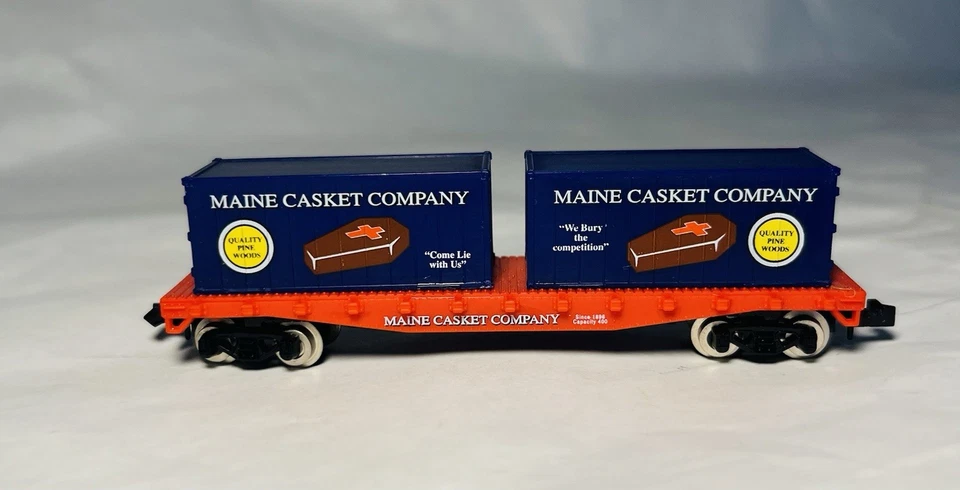 Vintage N Scale Model Power Maine Casket Company Flat With 2 Containers Trains - Image 1 of 4