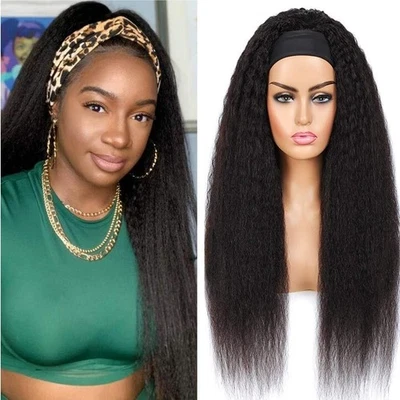 Headband Wig Human Hair kinky straight None Lace Front Wig Yaki Human Hair Wig - Image 1 of 4