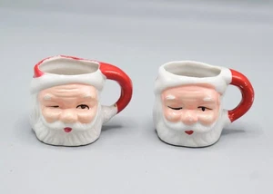 Lot of 2 Winking Santa Claus 2.5" Mini Mugs Vintage Japan 1950s Christmas - Picture 1 of 15