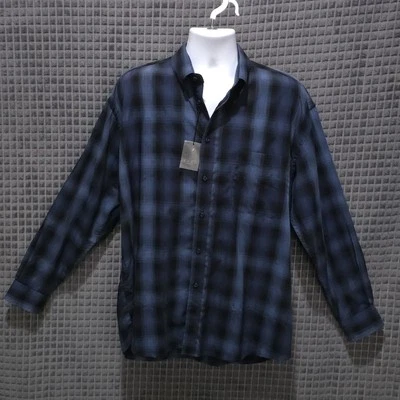 Camisa de vestir manga larga con botones para hombre Lg nueva con etiquetas azul negro cuello a cuadros ligera Foto 1 de 4