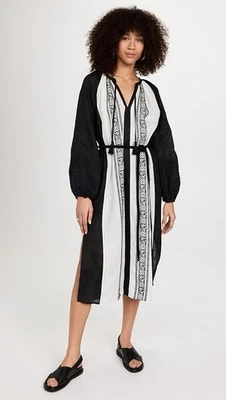 Tory Burch вышитый льняной кафтан миди платье sz L - Изображение 1 из 4