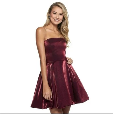 Mini Vestido Formal Sherri Hill Talla 0 Sin Tirantes Vino 52969 Nuevo con Etiquetas Foto 1 de 4