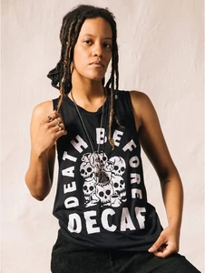 Pyknic DEATH BEFORE DECAF Black Muscle Tank 2XL - Made In USA - Picture 1 of 9