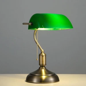 Bankers Lampe, grüne Schreibtischlampe mit Zugkettenschalter, 3 Lichtfarben Mid Ce... - Bild 1 von 7