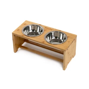B-Ware: lionto Hundenapf erhöht zwei Edelstahl Näpfe 44x20x19 cm Bambus - Bild 1 von 6