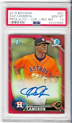 DAZ CAMERON 2016 BOWMAN CHROME RED REFRACTOR AUTO RC /5 PSA 10 BREWERS POP 1 - Image 1 of 2