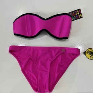 Body Glove Smush Smush Hot Pink Neoprene Bandeau Bikini Swim Bathing Suit S - Picture 1 of 8
