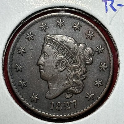1827 Coronet Head Large Cent, N-2 Variety, R-3, Free Shipping - Image 1 of 4
