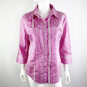 Chico’s Pink & White Striped Blouse Top Size 1 US M Long Sleeve Silk Blend - Picture 1 of 7