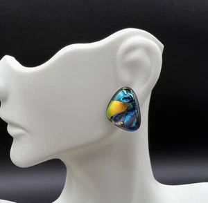 Artisan Made Dichroic Glass Earrings, Large Stud - Picture 1 of 6