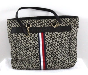 Women's Tote Bag One Size TOMMY HILFIGER Monogrammed Shopper Navy Pre-Owned - Picture 1 of 10