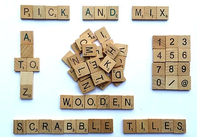 Holz aussuchen und mischen *WÄHLEN SIE IHRE EIGENEN* Scrabble Buchstaben Fliesen & Zahlen 0-9@&/- - Bild 1 von 2