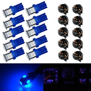 10X Blue T10 194 LED Bulbs for Instrument Gauge Cluster Dash Light W/ Sockets - Bild 1 von 8