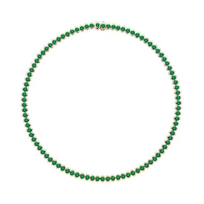 925 Sterling Silver Emerald Unisex Round Tennis Necklace In Emerald Tennis Neckl - Image 1 of 2