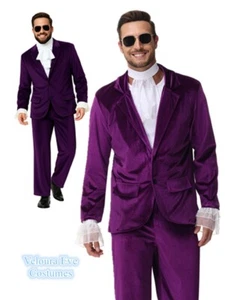 Z-D1-1 Men's Austin Powers Costume 60s 70s Purple Velvet Retro Suit Set - Picture 1 of 13