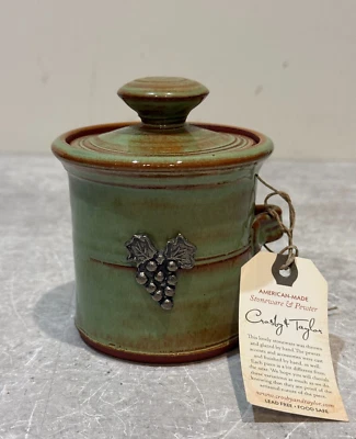 Crosby & Taylor Fleur de Lis Pot Stoneware & Pewter Canister Jar Multi-Use - Image 1 of 4