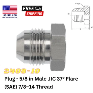 2408-10 Hydraulikverschraubung 5/8 Zoll Stecker JIC 37 ° - Flare Rohr Stecker Schlauch Adapter SAE 7/8 - Bild 1 von 3