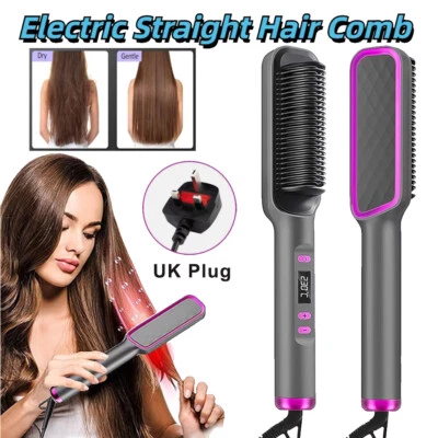 Electric Hair Straightener Brush Straight Quick Iron Hot Comb Negative ion NEW