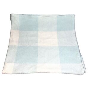 Martha Stewart Baby Blanket Blue White Check Patches Woven Cotton 40”x35”