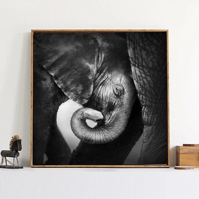 Elephant Silk Canvas Poster Art Black White Painting Wall Decor A308 Unframed - Image 1 of 4