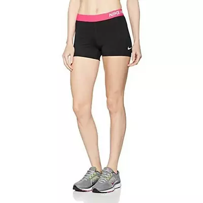 NIKE Women's Pro 3" Training Shorts, Black/Vivid Pink/White - Brand New-Unopened - Image 1 of 4