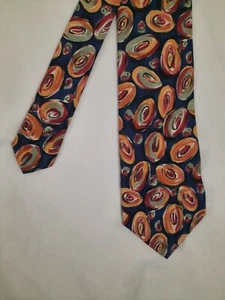 Hugo Boss Mens Silk Tie Necktie 57x3.5 Orange Blue Donut Hand Made Italy Mint - Picture 1 of 12
