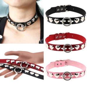 Women Leather Harness Necklace Heart Rivets O-Ring Chain Choker Bondage Collar - Picture 1 of 28