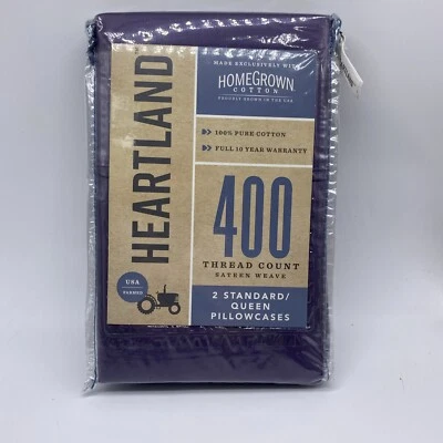 Nuevas fundas de almohada púrpura Heartland 400 TC 100 % algodón satén ESTÁNDAR/QUEEN Foto 1 de 2